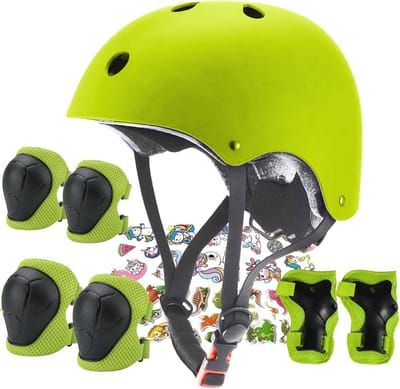 KZQ Kind Beschermingsset, Helm met Knie Elleboog en Pols Beschermers, Sportveiligheid voor Kinderen 3 tot 14 Jaar, Verstelbare Skateboard Fiets Skeeler Helm voor Meisjes en Jongens, geel