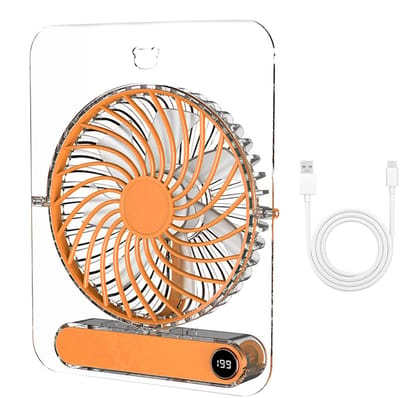 Draagbare Reisventilator - USB Oplaadbaar Met 5 Snelheden - Transparant & Opvouwbaar - Voor Kantoor, Camping & Onderweg - Oranje