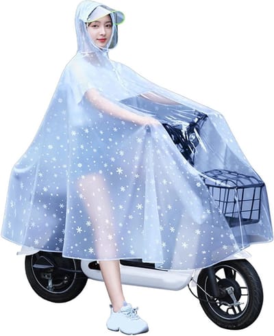 Dames Transparante Regenponcho met Witte Sneeuwvlokpatroon, Lichtgewicht en Herbruikbaar voor Fietsen en Scooters, One Size