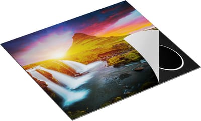 Chefcare Inductie Beschermer Waterval bij een Vulkaan met Zonsondergang - 60x50 cm - Afdekplaat Inductie - Kookplaat Beschermer - Inductie Mat