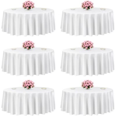 VEVOR 6 Stuks Ronde Tafelkleden, 3048 mm, Kreukvrij Tafelkleedbeschermer, Machinewasbaar Polyester Tafelkleed voor Feesten, Bruiloften, Banketten, Formele Evenementen, Wit