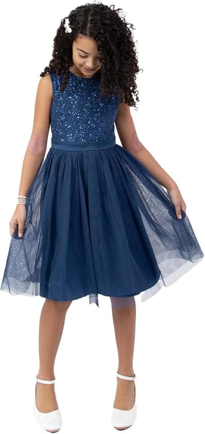 Meisjes Pailletten Midi Jurk met Tule Rok - Feestjurk voor Bruiloft en Feest