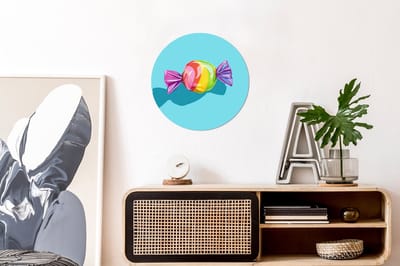 WallCircle - Wandcirkel - Muurcirkel - Blauw - Snoep - Regenboog - Aluminium - Dibond - 30x30 cm - Binnen en Buiten