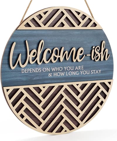 Welkom Houten Bord - Decoratieve Plaquette - Voordeur Decoratie - Grappige Tekst - 30x30 cm - Blauw
