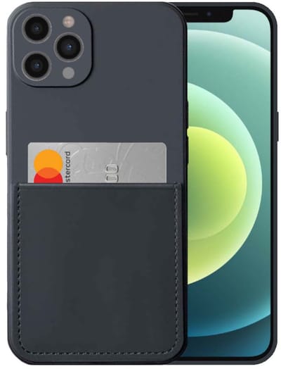 Smartphonica iPhone 12 Pro siliconen hoesje met pashouder en zachte binnenkant - Zwart geschikt voor iPhone 12 Pro