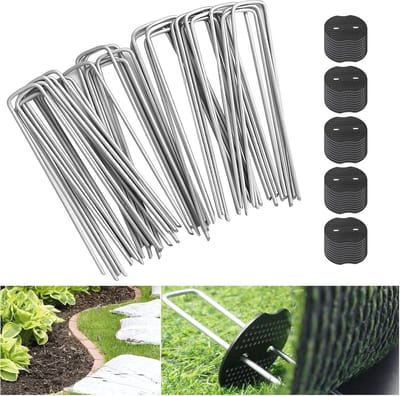 Nagels voor kunstgras en tuinbevloeiing - 15 cm x 4 cm, tuinankers met verzinkte spijkers en sluitringen (50 stuks)