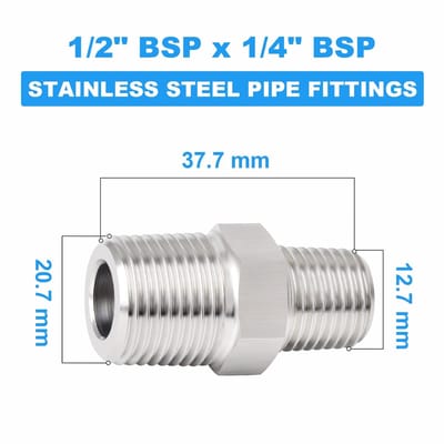 Dailygoods- Verloopstuk 1/2" x 1/4" BSP - Zeskantige Koppeling - Roestvrij Staal 304 - Industrieel - Voor Water/Lucht/Gas/Olie - Veelzijdig Gebruik