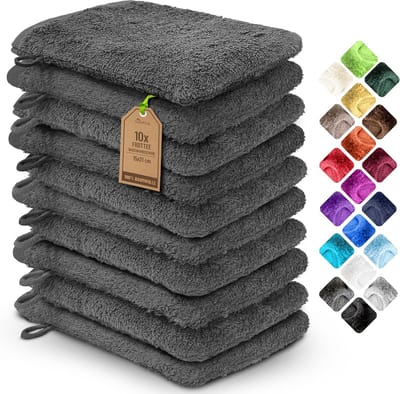 Famanu - Set van 10 washandjes 15 × 21 cm, zacht en duurzaam badstof katoen – Antracietgrijs