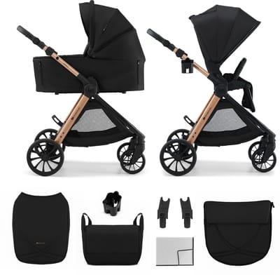 Kinderkraft VESTO 2 – 2-in-1 kinderwagen – Omkeerbare zitting + 5-punts – Reiswieg 3-zone ventilatie – Accessoireset – Zwart