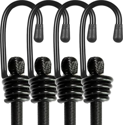 Bungee-koorden met haken, stevige elastische bungee-riemen voor buiten, geurloos, industrieel bungee-touw voor het vastzetten van zeilen, bagage, tenten, fietsen of het opruimen van de tuin, 4 stuks zwart (8 mm * 60 cm) - 8mm*60cm