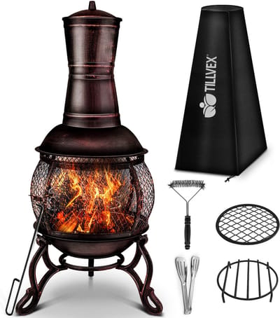 Tillvex- Terrasoven met grill, Rood-Brons, 89 cm, Azteekse oven, tuinhaard