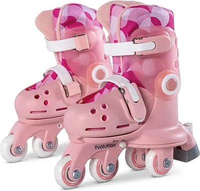 Yvolution - Twista Skates - Verstelbare Kinderskeelers - In Maat Verstelbaar - 2-In-1 Skate: Eenvoudig Om Te Zetten Van Beginner Skate Naar Inline Skate - Roze - Maat 29-33