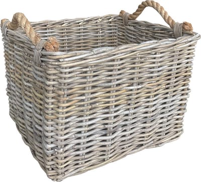 Sweet Living Rieten Opbergmand Jute Handvat - 48x38xH34 cm - Houtmand - Lectuurmand