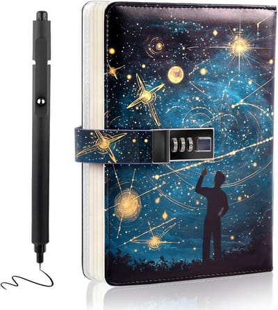Dagboek met slot voor jongens, 192 pagina's kinderreisdagboek met pen, verjaardagscadeaus voor tienerjongens 8-18, A5 veilig bewaken geheimen dagboek met slot, terug naar school geschenken voor 10, 11