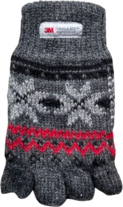 Vingerloze handschoenen - Dames handschoenen - Handschoenen zonder vingers - Thinsulate - Wol - Grijs/rood - Noors motief