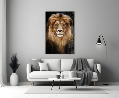 Glasschilderij - Dieren - Leeuw Portret - 110x70x0.4 cm
