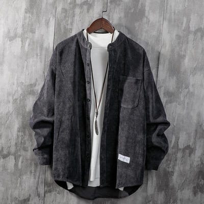 Veste chemise en velours côtelé à manches longues pour hommes, col rond, ample, passe-partout, Simple, beaux vêtements, veste chaude à manches longues pour hommes M gray