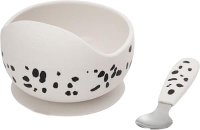 Elodie eetservies - Kom + lepel - Baby eetservies set - Baby Siliconen kommetje + lepel - Baby servies set - Dalmatian Dots