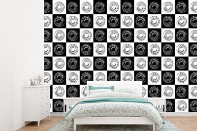 Behang - Fotobehang Patronen - Schaakbord - Zwart Wit - Breedte 360 cm x hoogte 260 cm