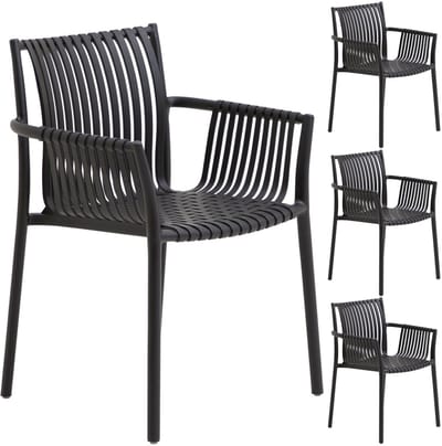 Tuinstoel OLEA, set van 4 stuks, van kunststof - zwart