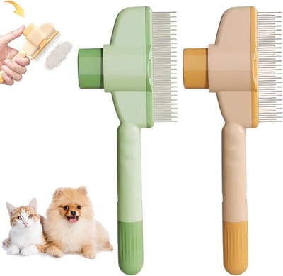 Flea Kam voor Katten en Honden - 2 Stuks, Zelfreinigende Kam met Ontgrendelknop, Masserende Borstel voor Effectieve Vlooienverwijdering en Dierenverzorging