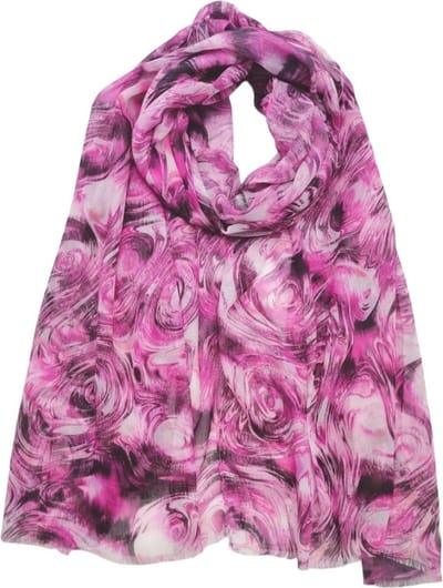 Lange dames sjaal Karlijn-fantasiemotief-fuchsia wit zwart roze paars