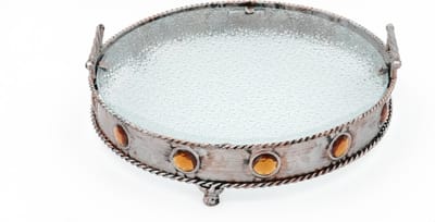 Decoratie Schaal Met Glas - Bronsachtig Met Oranje Details - Ø34