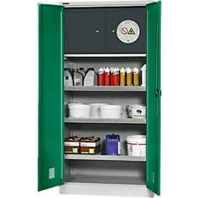 Schäfer Shop Select kast voor gevaarlijke stoffen, B 950 x D 500 x H 1935 mm, 3 laden, veiligheidscompartiment type 30, lichtgrijs/turquoise groen