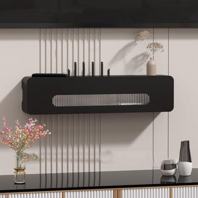 Wandgemonteerde WiFi Router Opbergbox 50x20cm – Zwevende Router Kast met Kabelbeheer & Open Design – Router Plank / Set-Top Box Opbergmeubel voor Woonkamer, Slaapkamer & Kantoor – HomebyNicole