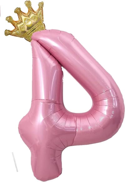 SnelShoppen - Verjaardag Folie Ballon Cijfer 4 met Kroon, 101 cm Roze Ballon, Helium Ballon Cijfer 4, Meisjes Verjaardagsdecoratie, Bruiloft en Jubile