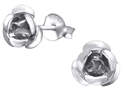 Joy|S - Zilveren roos oorbellen - 8 mm - bloem roosje van aluminium - oorknoppen