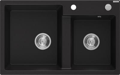 Mexen Tomas granieten gootsteen 2-kamers 800 x 500 , zwart, chroom sifon - 6516802000-77