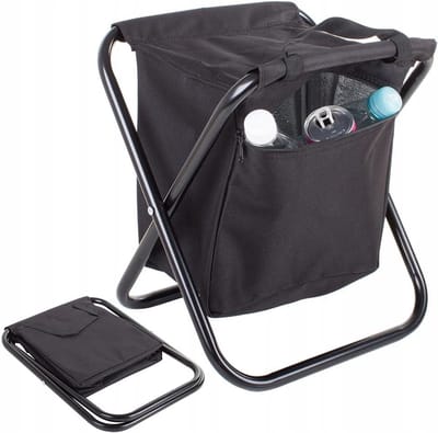 Klapstoel met tas - Opvouwbare kruk - Outdoor avonturen - Geïntegreerd thermovak - M 28 x 34 cm - Zwart