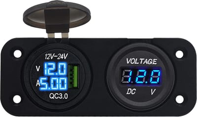 ProRide 12V USB Autolader Inbouw met Voltmeter/Ampèremeter - QC3.0 - Tweevoudig inbouw paneel