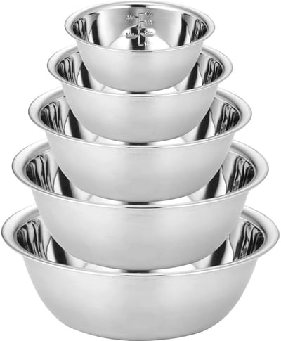 Dailygoods- Schaalset 5-delig - Roestvrij Staal - Mengschalen - Stapelbaar - Onbreekbaar - Eenvoudig te Reinigen - 0,6/0,9/1,6/2/2,6 l - Kommen