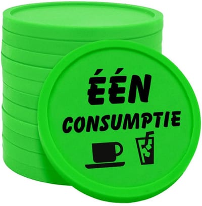 CombiCraft Consumptiemunten één consumptie Ø29mm neon groen - enkelzijdig bedrukt - 100 stuks