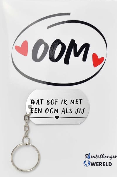 Wat bof ik met een oom als jij Sleutelhanger inclusief kaart - oom cadeau - cadeaupakket - verjaardag - Leuk kado voor je oom om te geven - 2.9 x 5.4CM