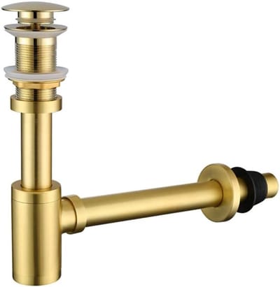 Complete P-Trap set voor wastafel zonder overstort, roestvrijstalen afvoer voor badkamer en keuken, brushed gold afwerking