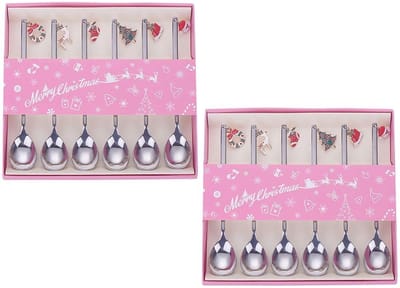 Allecto - Roestvrij Stalen Koffielepels - Kerstlepels Set - Zilveren Kleur - Dessertlepels - Geschikt voor Thee en IJs - 12 Stuks