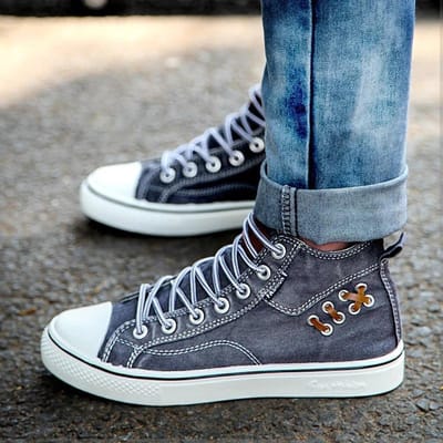 Zomer Heren Denim Casual Schoenen Mode Naaien Platform Sneakers Ademend Dames Hoge Top Canvas Schoenen Unisex Gevulkaniseerde Schoen 43 black