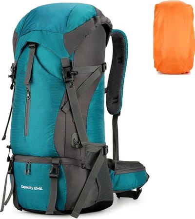 CarryQuest® 70L Camping Reistas Rugzak - Waterdichte Travel Backpack met Regenhoes, Rugventilatie & Verstelbare Schouderbanden - Groen