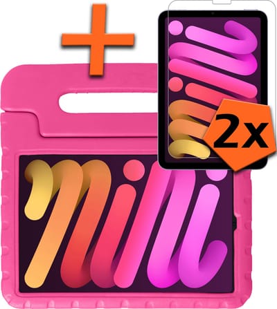 Hoesje - Geschikt voor Apple iPad Mini 6 (2021) - 8.3 inch - 6e Generatie - Met 2x Screenprotector - Kinderhoes Shockproof Bumper - Kidsproof Case - Tablet Hoes - Kinder Hoes Cover - Roze