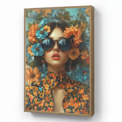 Wandlamp 70x100 cm - Oplaadbaar - Vrouw - Bloemen - Oranje - Blauw - Modern - Wandlampen binnen woonkamer - Slaapkamer lamp - Decoratieve nachtlamp - Vloerlamp draadloos
