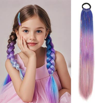 Paars Rood Roze Klatergoud Paardenstaart Extensie met Elastiek Synthetisch Vlechthaar Voor Kinderen Meisjes Pruik Haar C27# white
