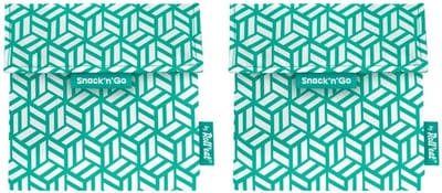 Snack'n'Go Tiles Groen - Herbruikbaar Boterhamzakje en Snackverpakking - Sluiting met klittenband - BPA-vrij - Waterdichte binnenlaag - Wasbaar tot 60°C - 2 stuks