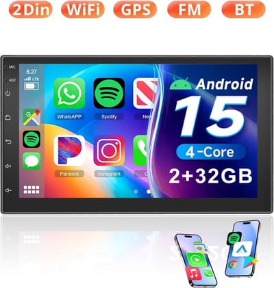 ESSGOO Autoradio 2Din Universeel - Android 15 - Apple Carplay & Android Auto (Draadloos) - 2+32GB - 7 Inch HD Touchscreen - GPS Navigatiesysteem