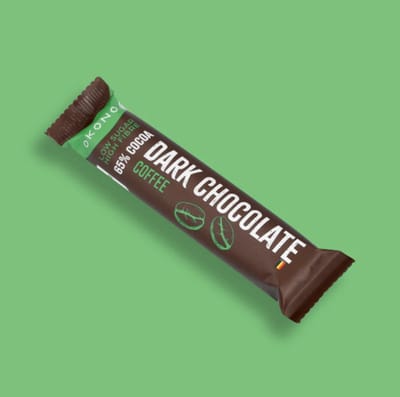 OKONO Dark Chocolate Coffee Display - 20 Repen Pure Chocolade Koffie - Zonder Toegevoegde Suikers - Keto Chocoladereep met 22 g Vezels per 100 g - Glutenvrij en Vegan