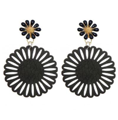 Clip oorbellen- zwart hout -Daisy- goudkleurig- geen gaatje- Charme Bijoux