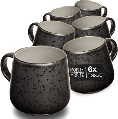 Moritz & Moritz SOLID UNI Koffiekopjes Set - 6 Stuks - Koffiebeker met Oor - Koffie Mok 400 ML - Grijs