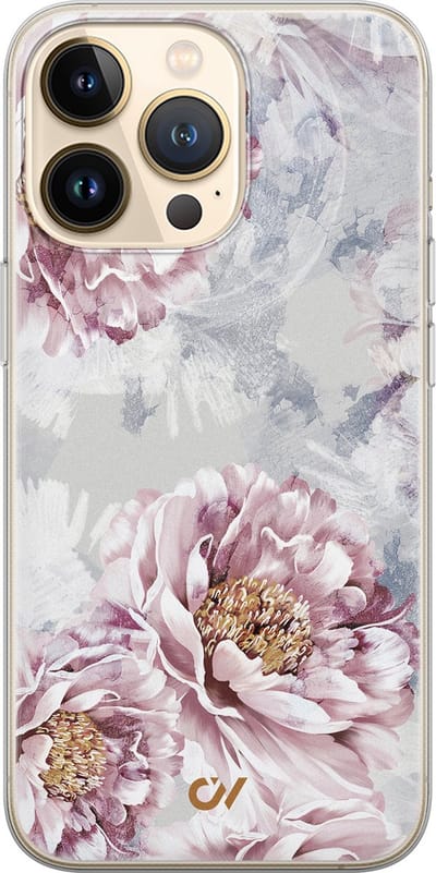 Hoesje geschikt voor Apple iPhone 13 Pro - Floral Print - - Beige - Apple Soft Case Telefoonhoesje - TPU Back Cover - Casevibes